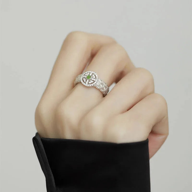 925 Sterling Silver plated Liquid Lava Hetian Jade Bamboo Ring for Women Girl Gift Irregular Vintage Jewelry Dropshipping 