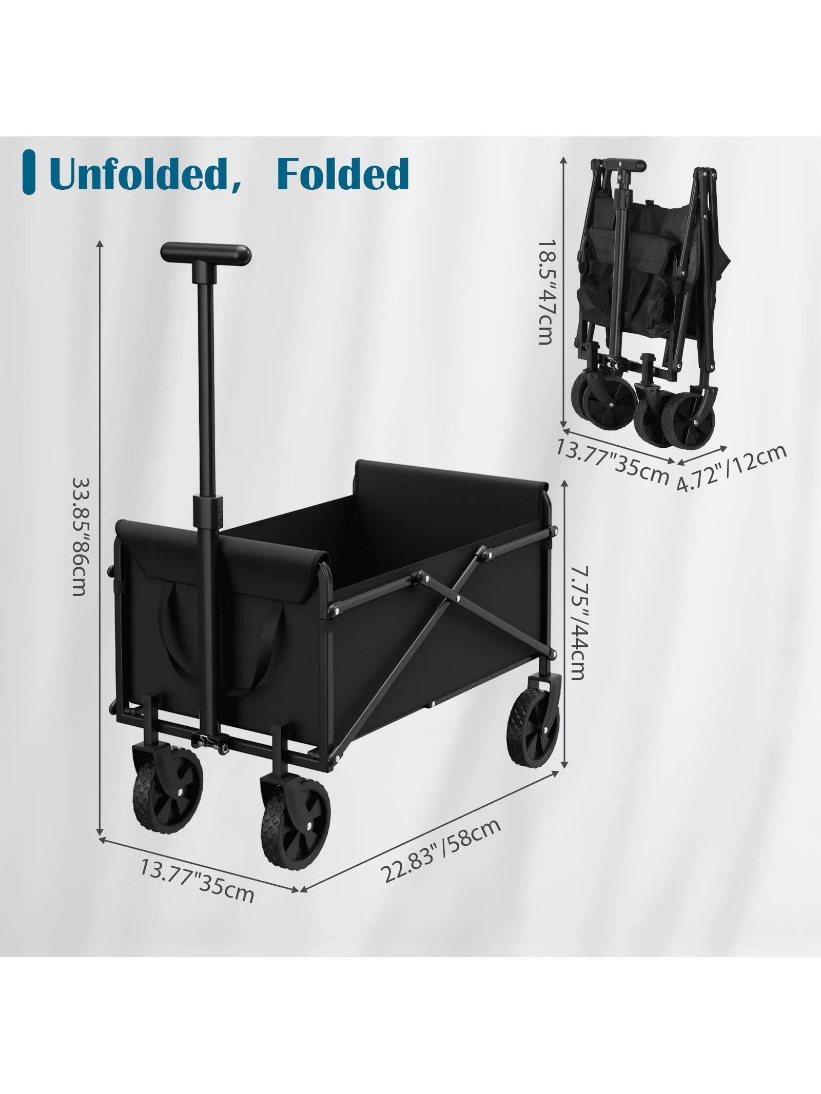 Heavy Duty Folding Utility Wagon Cart with All Terrain Wheels Collapsible for Beach Camping Garden - Portable Travel Wagon