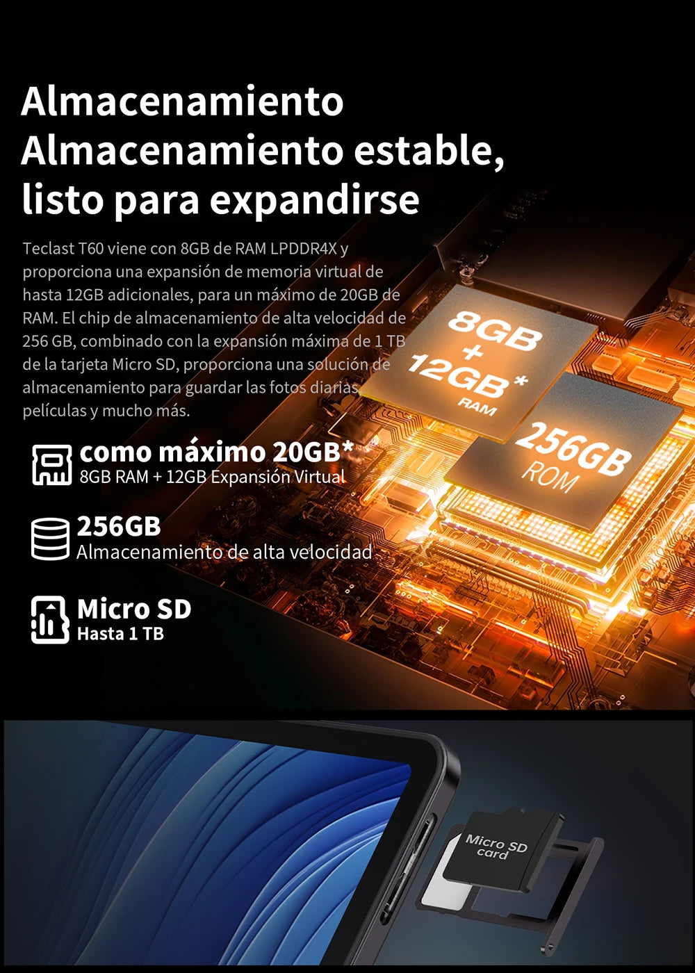 Teclast T60 12" Tablet Οθόνη 2K Android 14 T620 8-πύρηνος Μέγιστη 20GB RAM 256GB ROM 4G LTE τύπος C 8000mAh Γρήγορη Φόρτιση Widevine L1