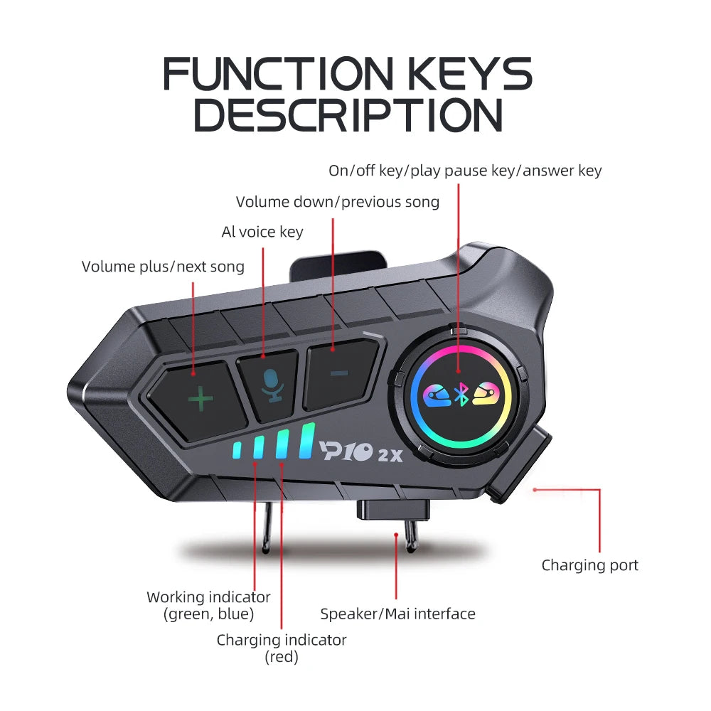 2000mah Motorcycle Intercom Helmet Headset Wireless Communicator Interphone Waterproof Bluetooth Earphone Handsfree Call 300m Spy-shop.com