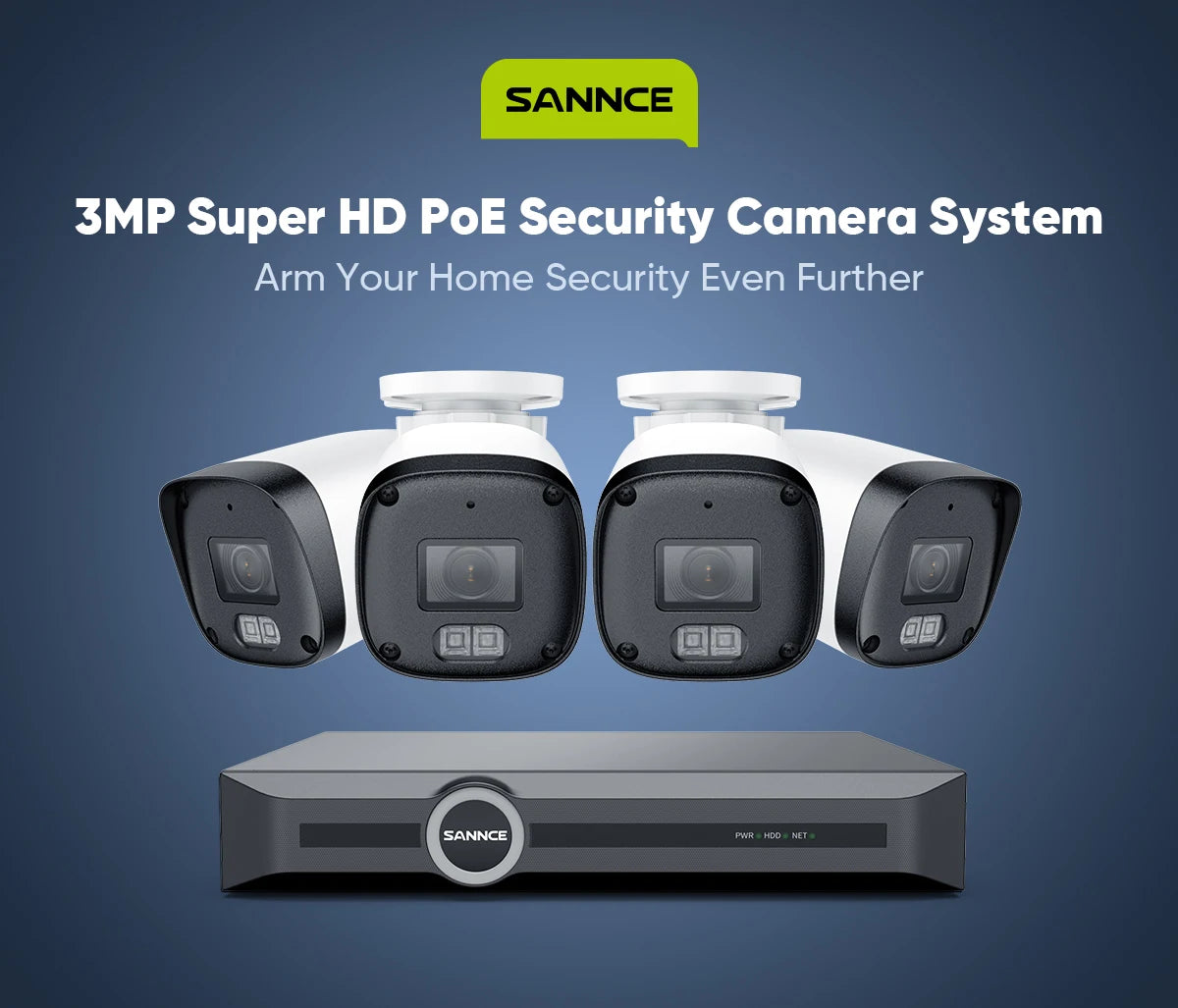 SANNCE 8CH NVR 3MP 4-Camera PoE Security System