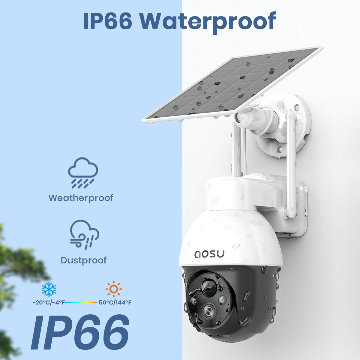 AOSU 3MP Solar PTZ Security Camera with 2-Way Audio