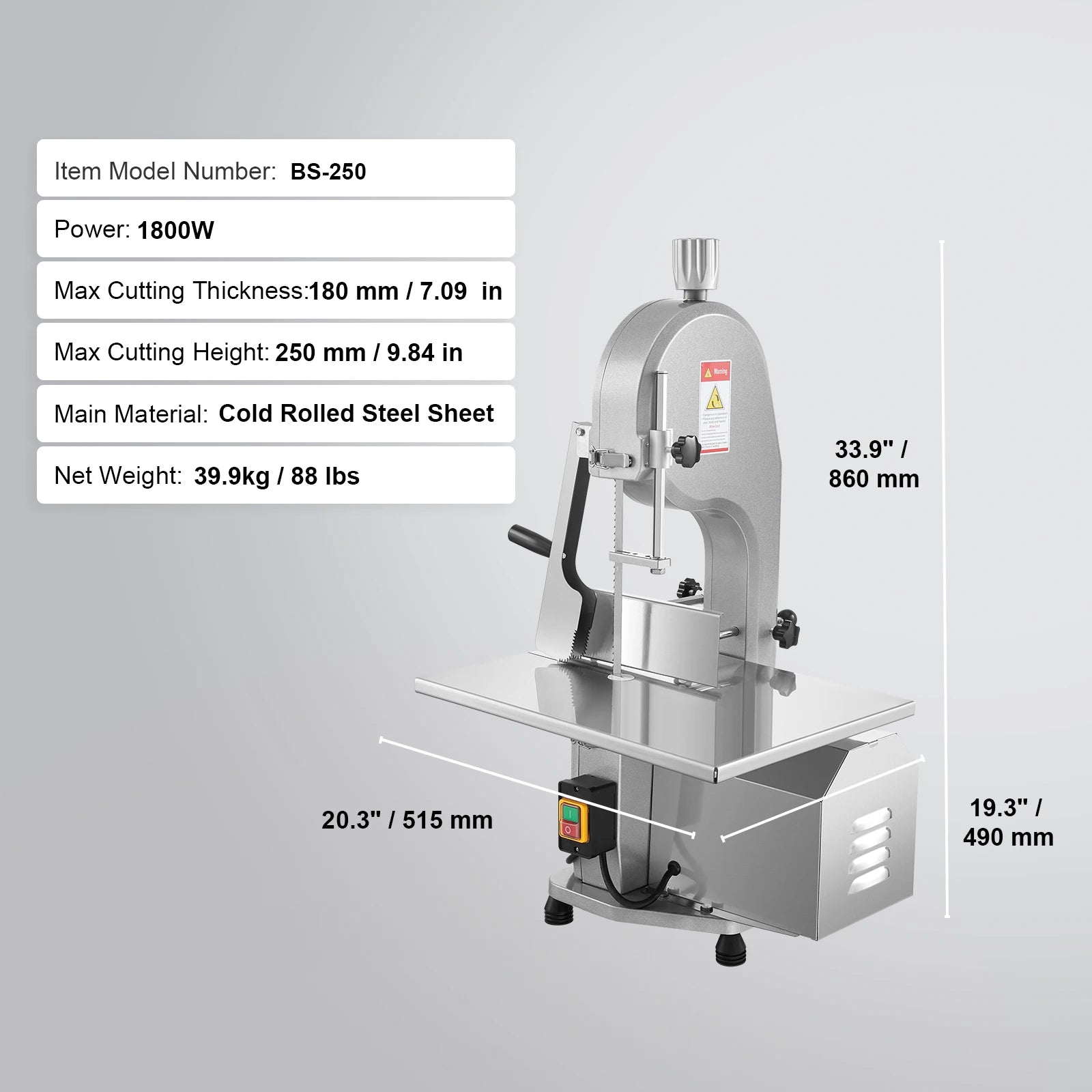 Scie à ruban pour viande Commercial Electric 650W en acier inoxydable pour os