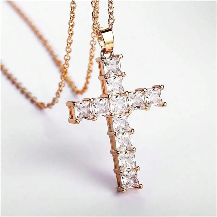 New Fashion Necklaces Female Pendants Gold Multi Color Crystal Jesus Cross Pendant For Women Necklace Party Leisure Time Jewelry 