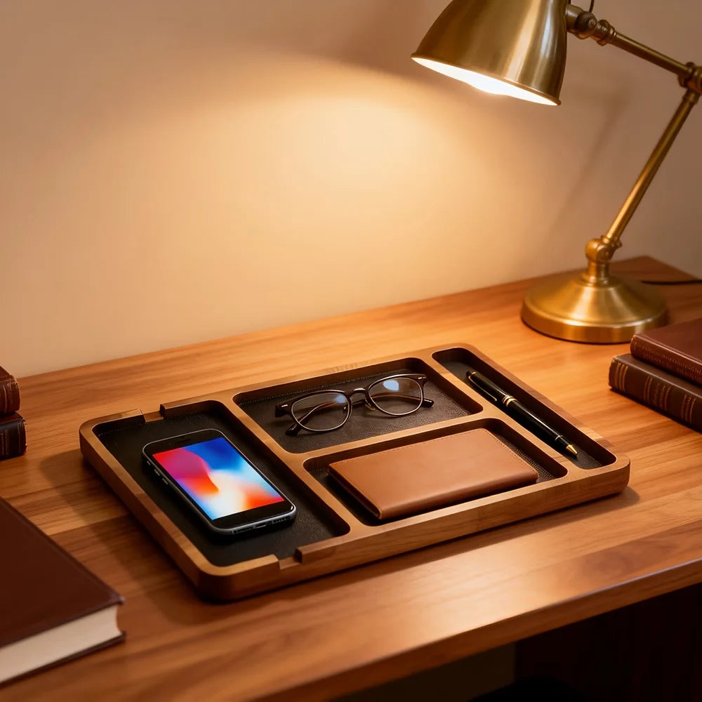 Organizer da scrivania con scomparti per telefono e accessori