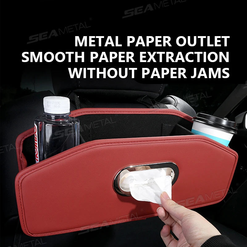 SEAMETAL Car Seat Back Organizer Multi-Functional Backseat Storage Bag for Passenger Foldable Storage Box Tissue Holder Hook