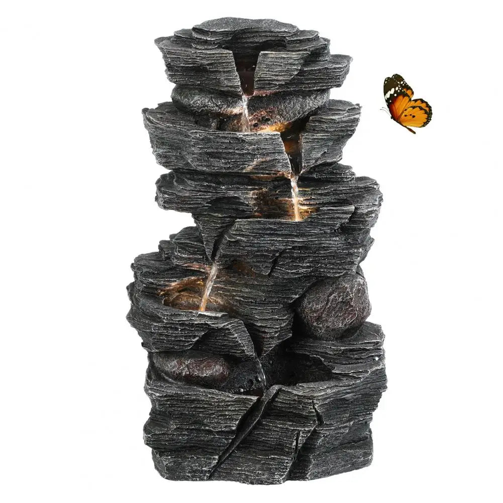 Cascading Rock Water Fountain with Warm LED Light