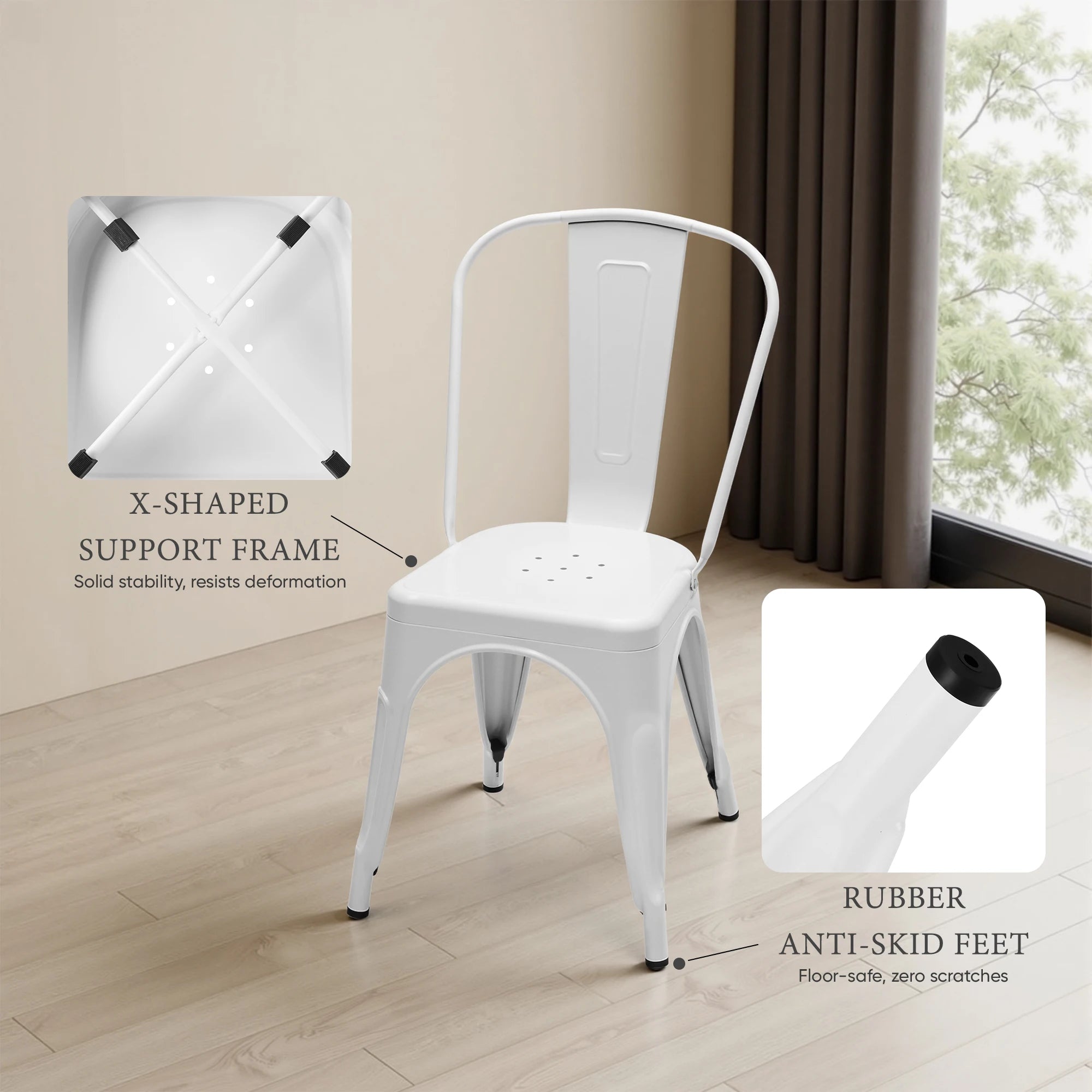 Stackable Metal Dining Chairs Set with 300lb Capacity