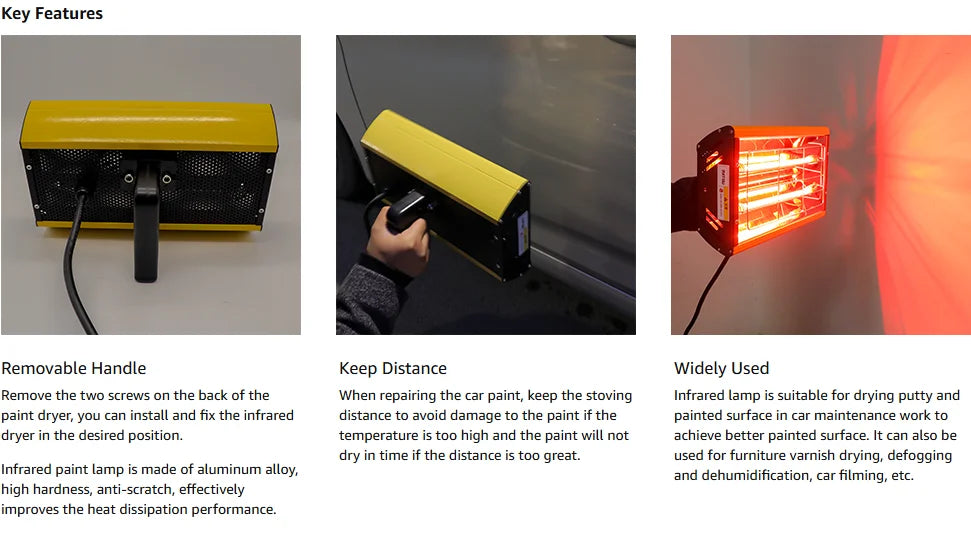 Portable Infrared Paint Curing Lamp 1000W/2000W for Car Repair