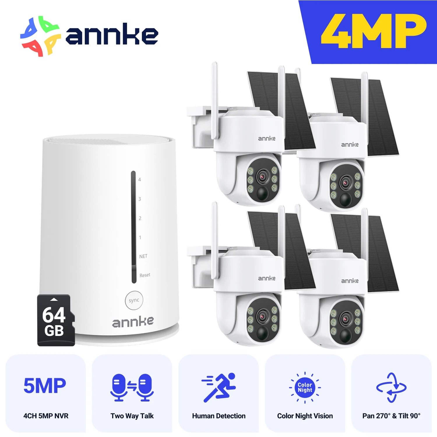 ANNKE 4MP Wireless Solar WiFi Security Camera System, 4 Pack