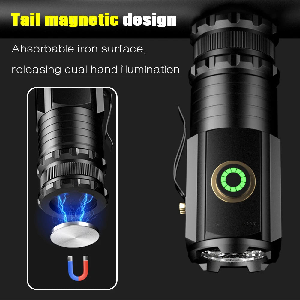 Lanterna LED mini recarregável por USB-C com íman na extremidade