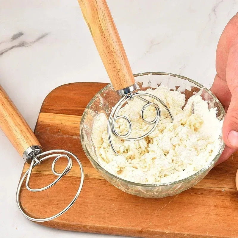 Danish Dough Whisk with Wooden Handle