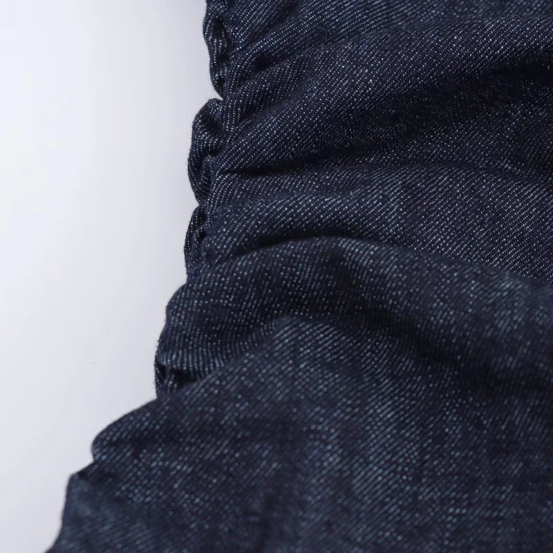 ETJ 2025  Spring New 1975 series denim MIDI dress with lapel side zipper fashion wrinkle waist slim elegant dress 