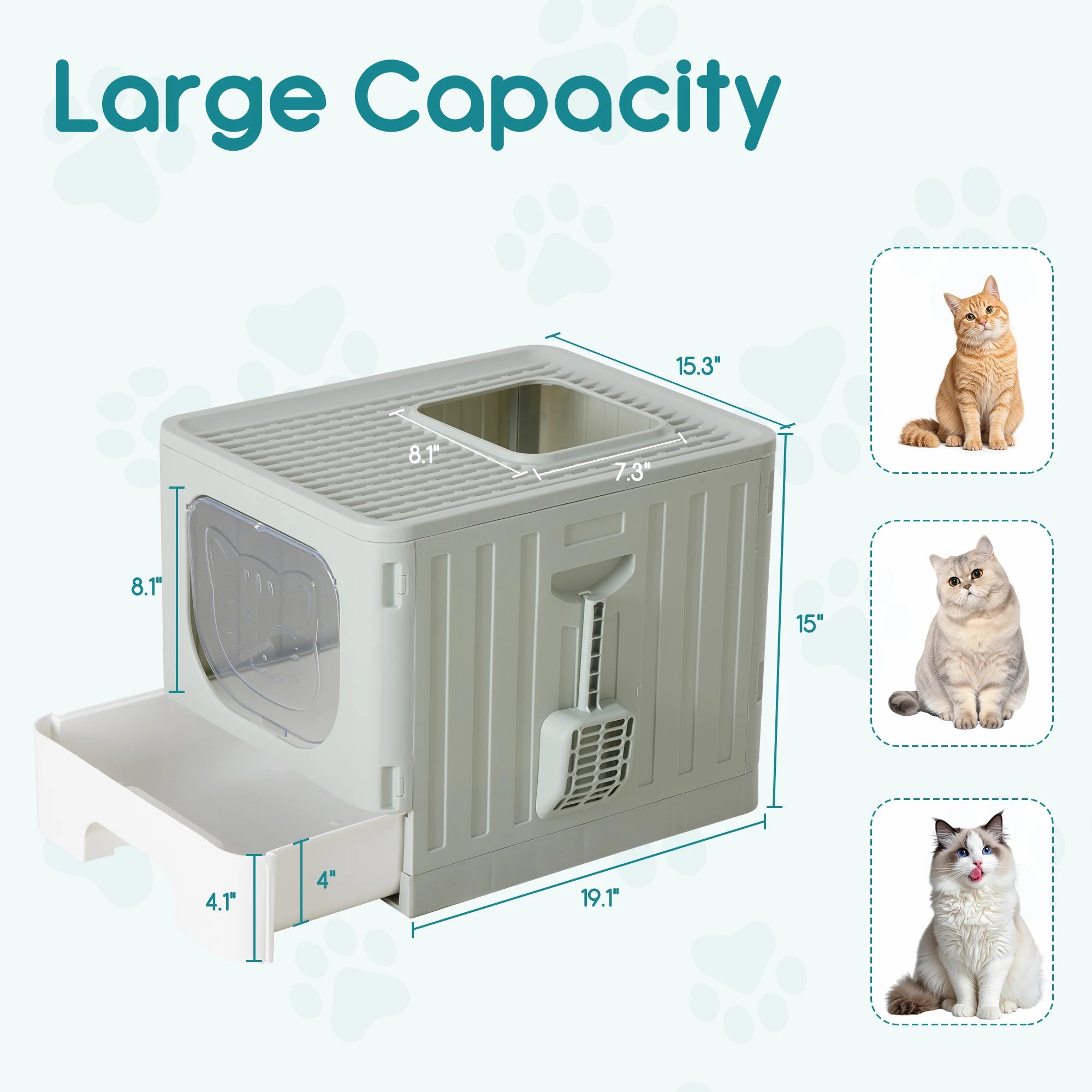 Large Covered Cat Litter Box with Lid and Scoop, 23.6" Foldable Design