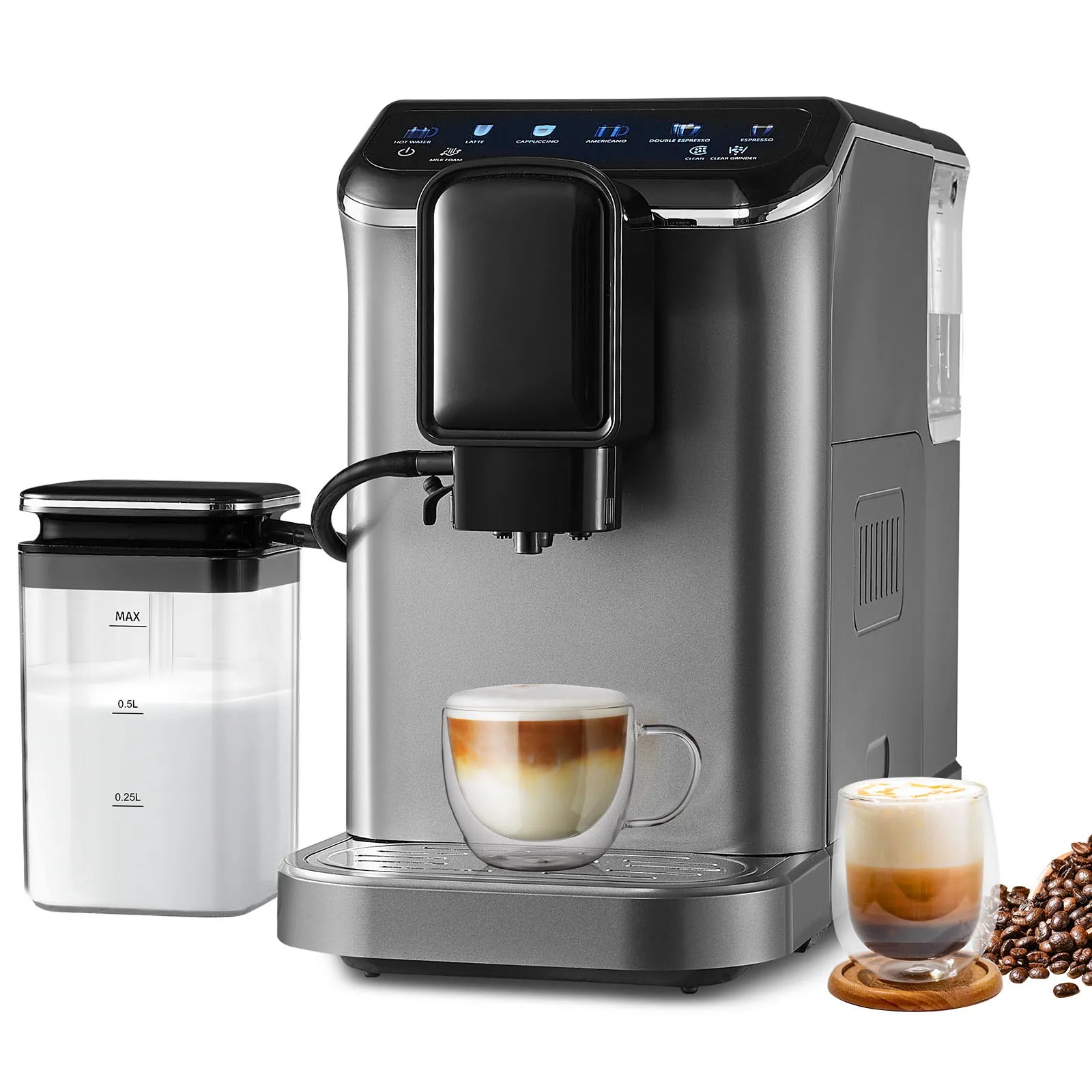 Automatic Espresso Machine with Grinder & Milk Frother Touch Screen