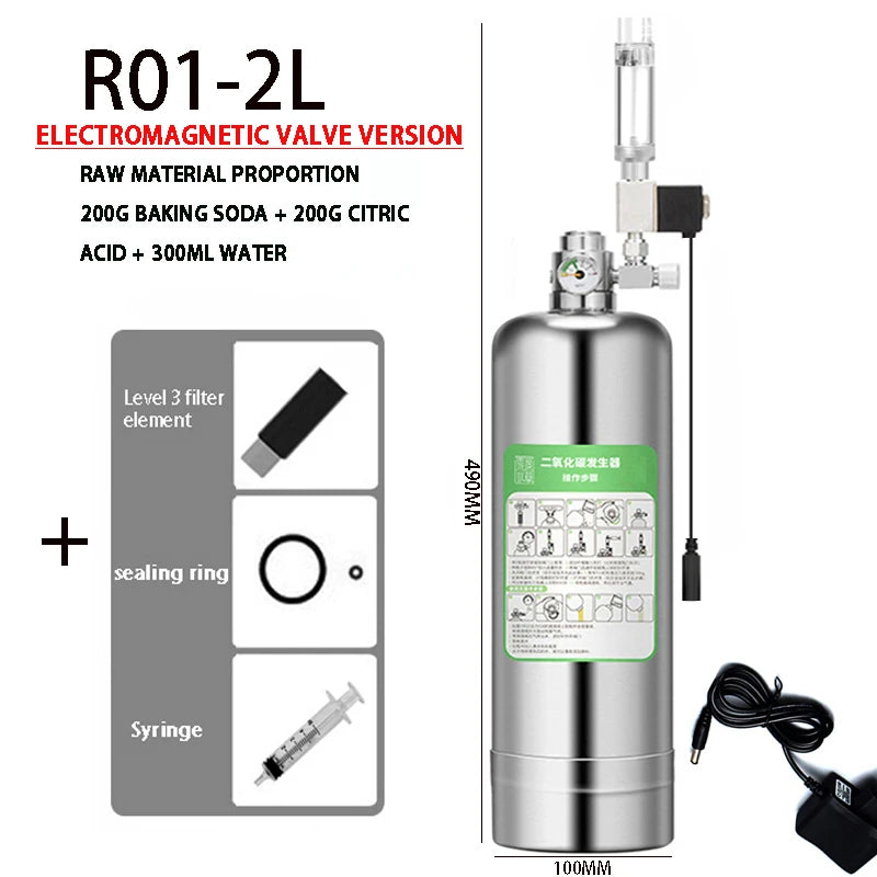 Stainless Steel Aquarium CO₂ Generator Kit — 1 L or 2 L