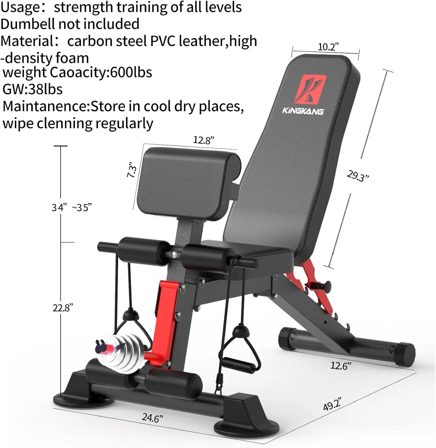 Foldable Adjustable Weight Bench with 1000 lb Capacity, 6 Inclines