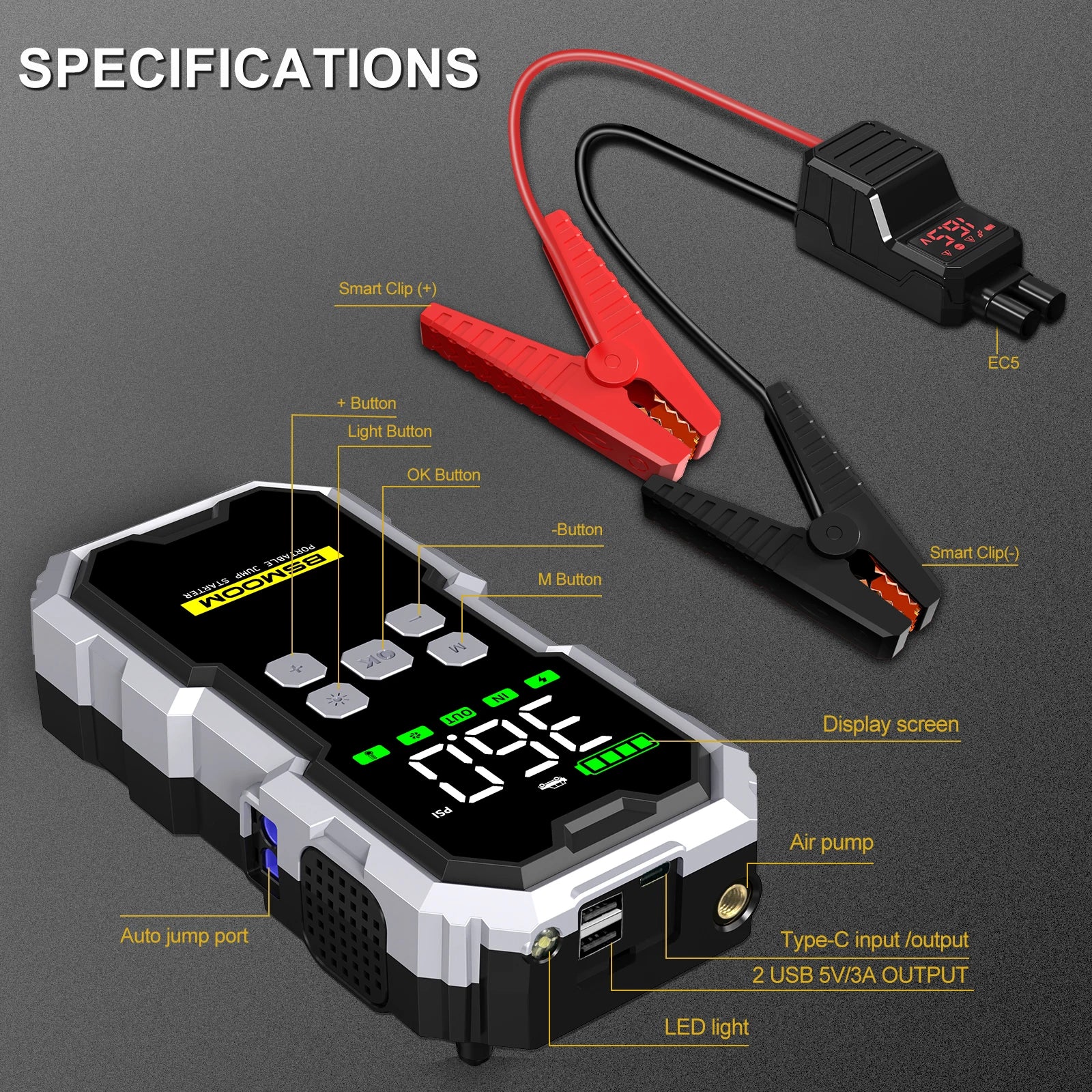 Portable Car Jump Starter & Air Compressor 6000A Booster