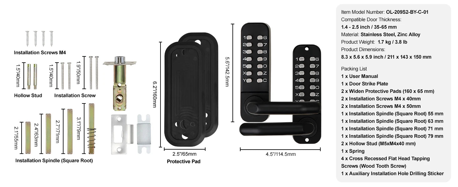 Mechanical Keyless Door Lock with 14-Digit Keypad, Auto-Locking
