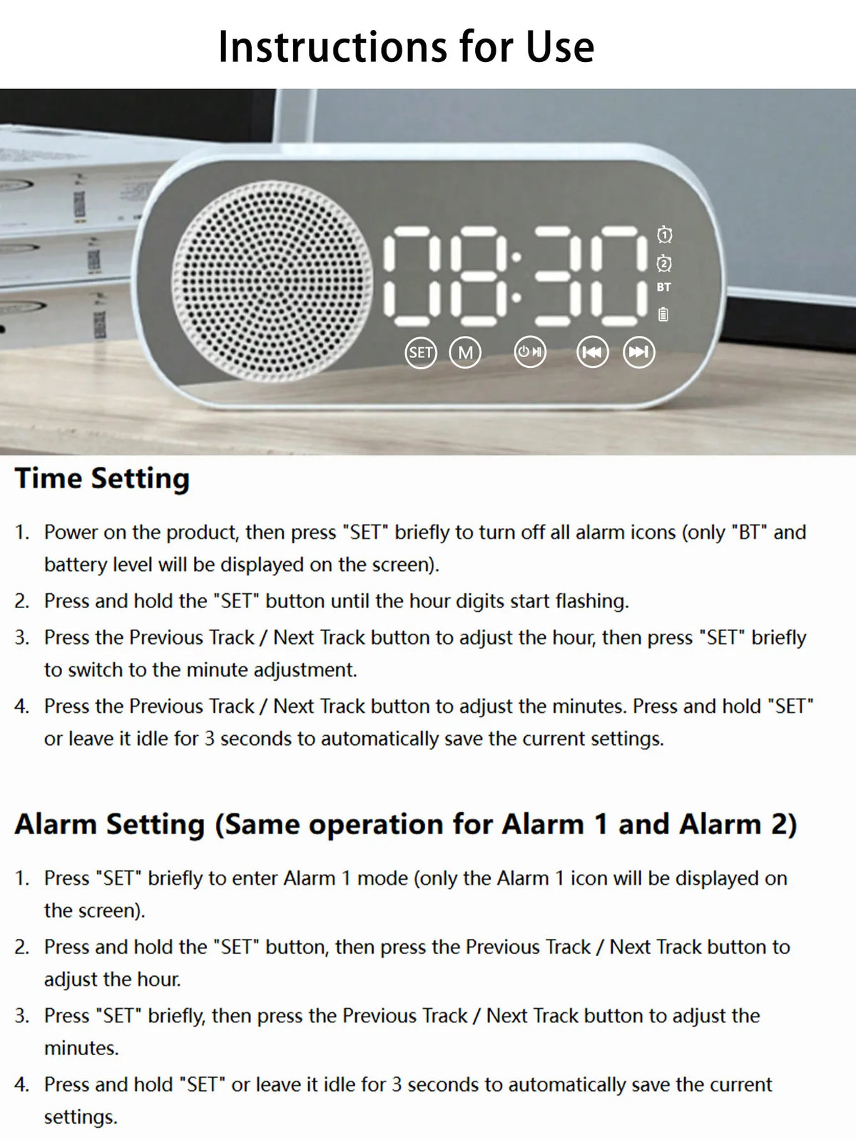Bluetooth Speaker, Mirror-Faced Clock Alarm Clock Smart Speaker, Bass-Heavy FM Card Insertable Small Speaker