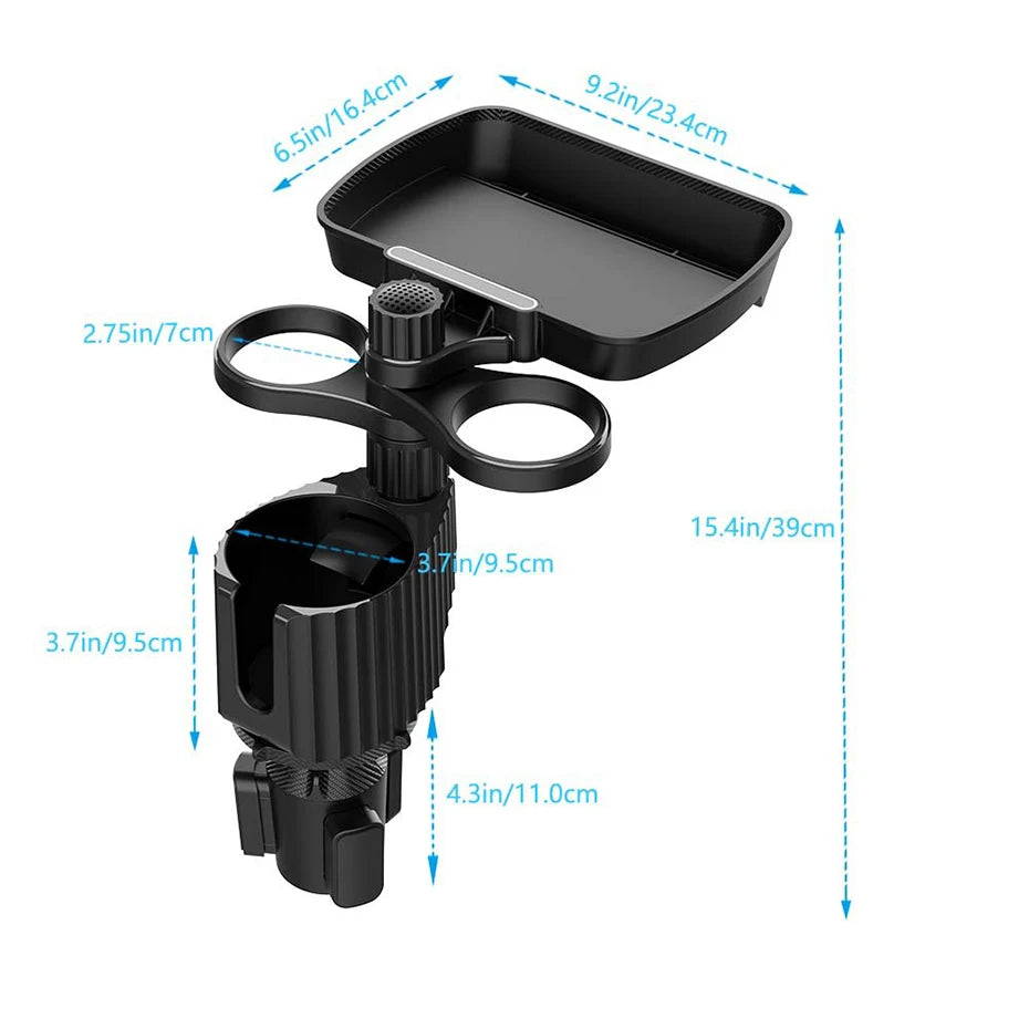SEAMETAL 4 in 1 Car Cup Holder Extension Food Tray 360-Degree Rotation Center Console Snacks Tray Drink Holder 3kg Load-Bearing