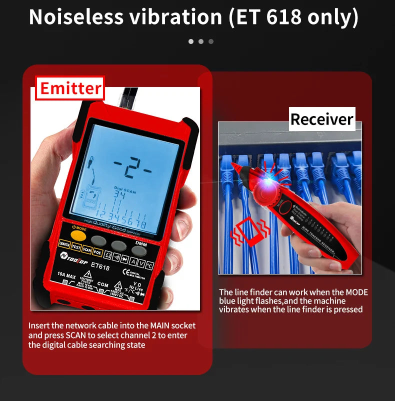 TOOLTOP Network Cable Tester Multimeter Lan Cable Tracking POE Test 400M/600M Length Measure Sensitivity Adjustable Line Tracker 