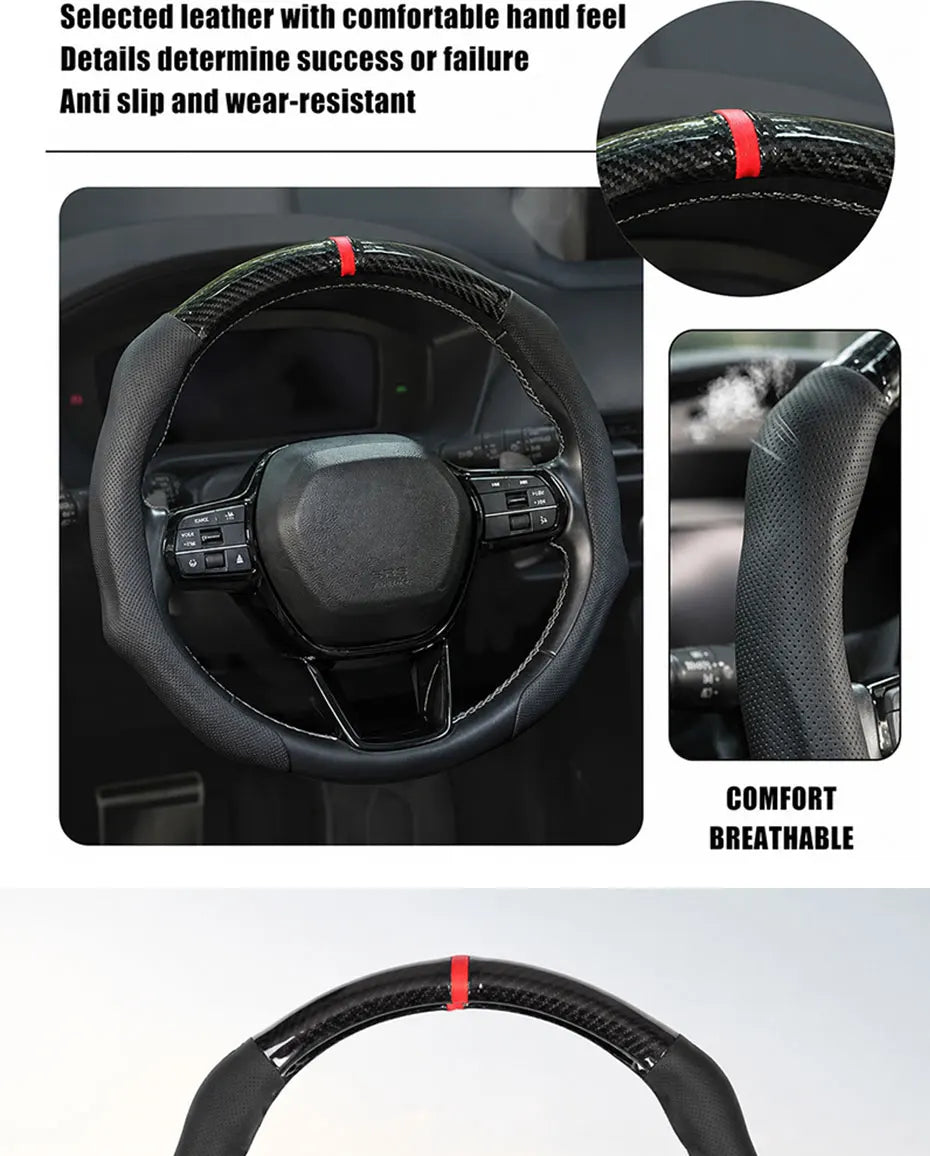 SEAMETAL Car Steering Wheel Cover Nappa Leather Snap-On Clip Installation With Return Mark Non-slip Steering Wheel Protector