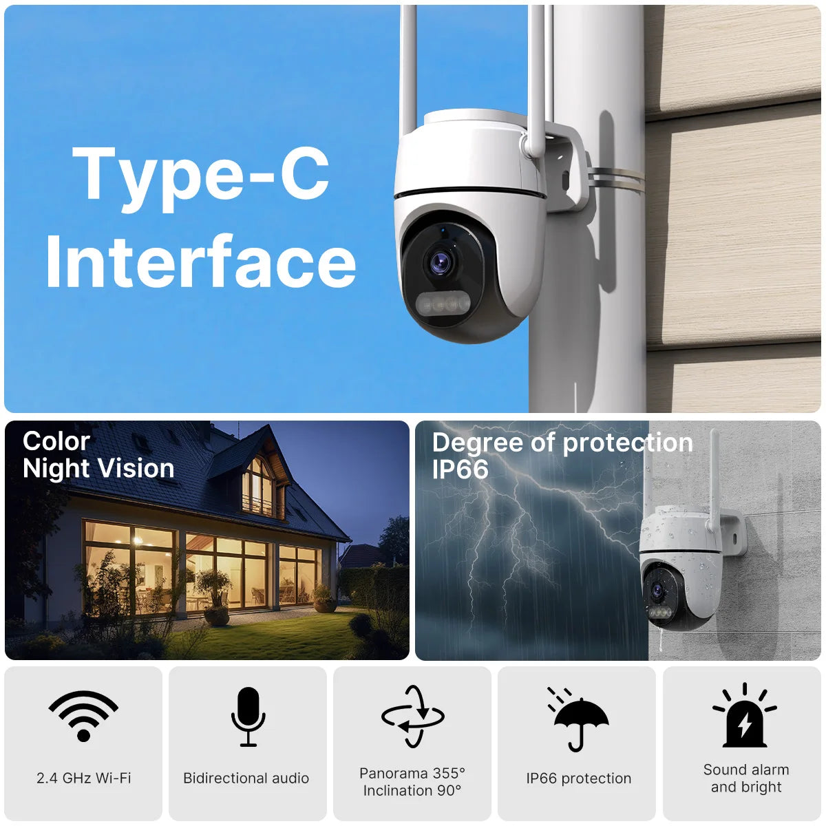 1080P WiFi PTZ Security Camera with Night Vision & Two-Way Audio