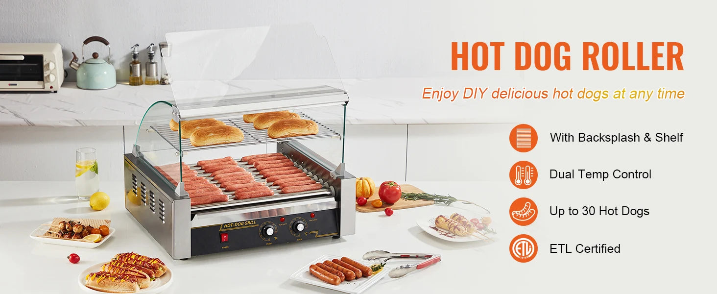Commercial Hot Dog Roller Grill – 5, 7 or 11 Rollers for Fast Even Cooking