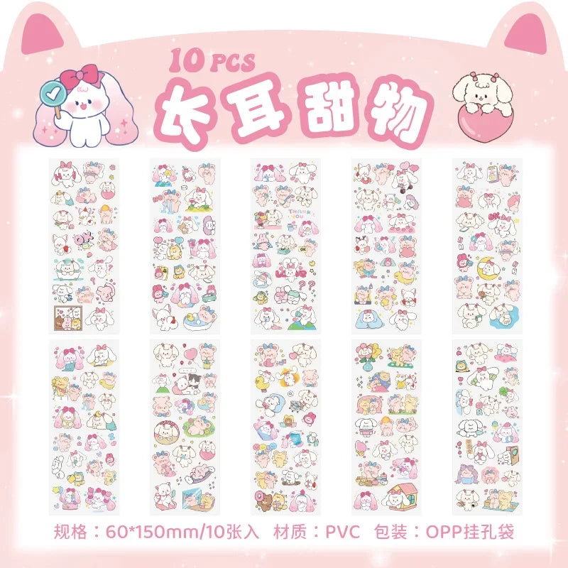Cartoon Decorative Sticker Sheets – 10-Piece Pack