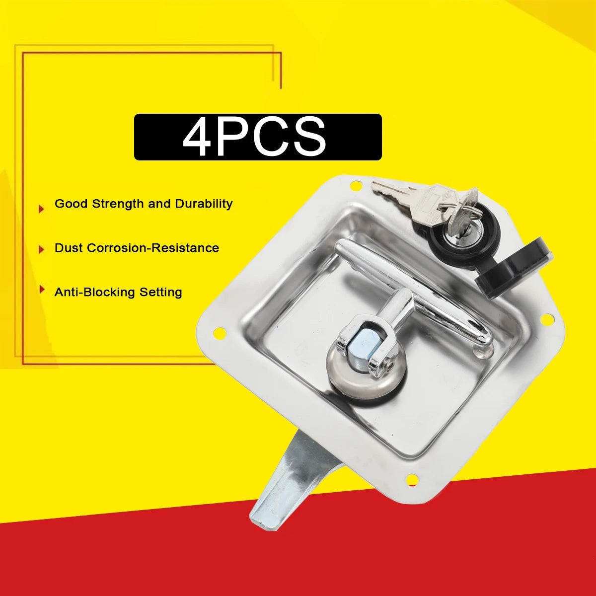4Pcs 304 Stainless Steel Toolbox Locks with 8 Keys, T-Handle Case Lock 170x120x65mm for Storage Box and Tool Chest – Dustproof Rubber Seal Included