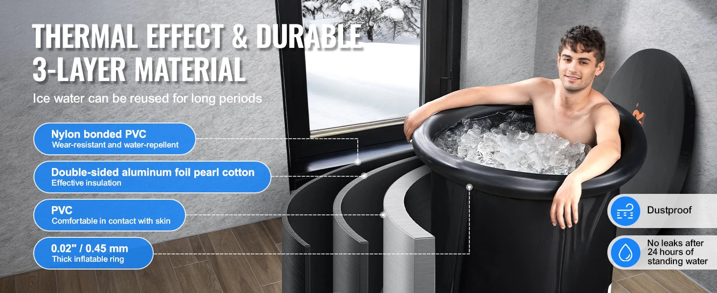 SucceBuy Ice Bath Tub Cold Water Therapy Plunge Tub for Athletes Portable Outdoor Ice Barrel Plunge Pool Inflatable Ice Bathtub