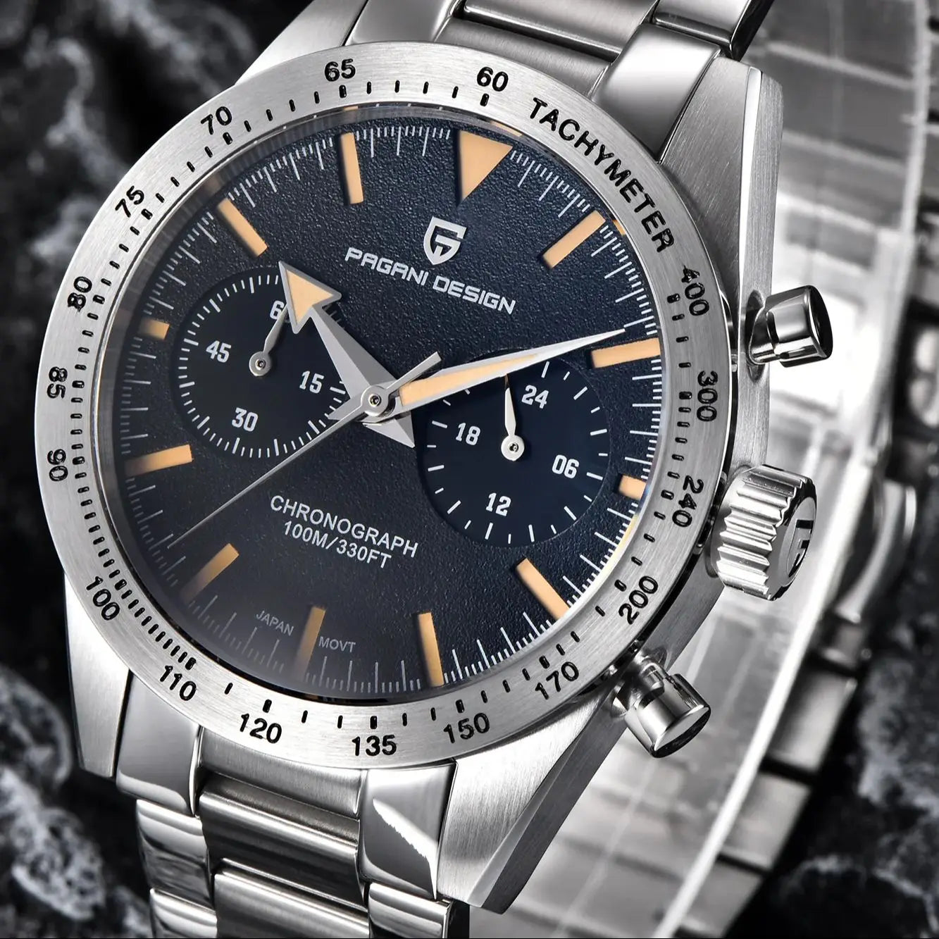 Herre Retro Pilot Chronograph Ur Rustfrit Stål 10Bar Vandtæt