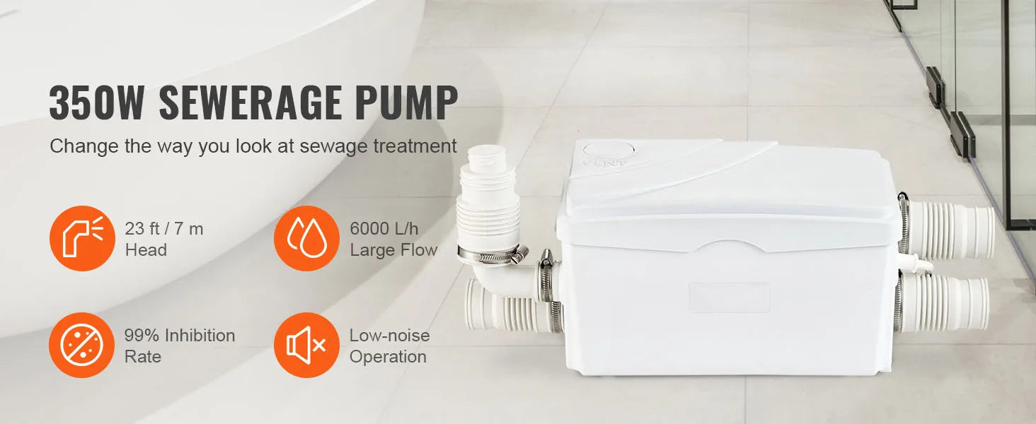 350W Macerator Pump 6000 L/h 23 ft Head with 3 Inlets