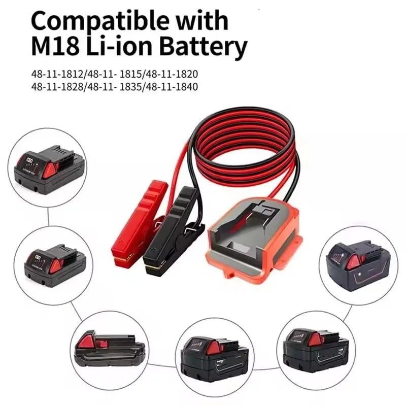 Jump Starter Adapter for 18V/20V Tool Batteries, 12AWG Leads