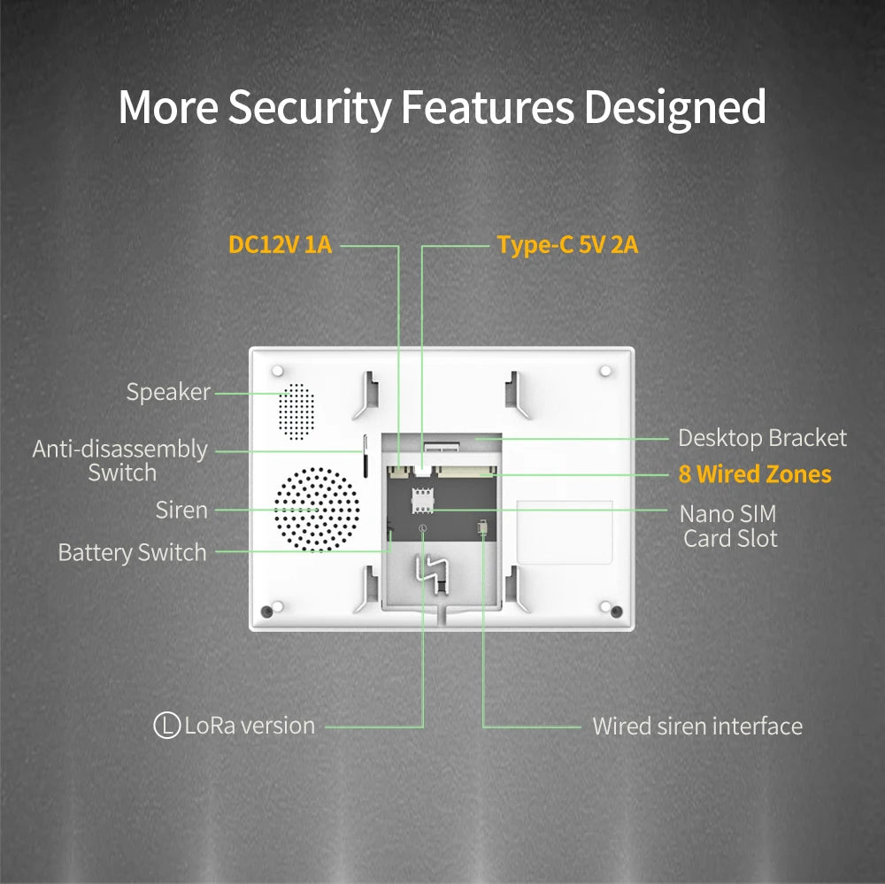 16|Staniot Versión Lora de 7 pulgadas Sistema de alarma para el hogar inalámbrico Alcance de transmisión de 500m WiFi 4G Sirena integrada. Alarma inteligente