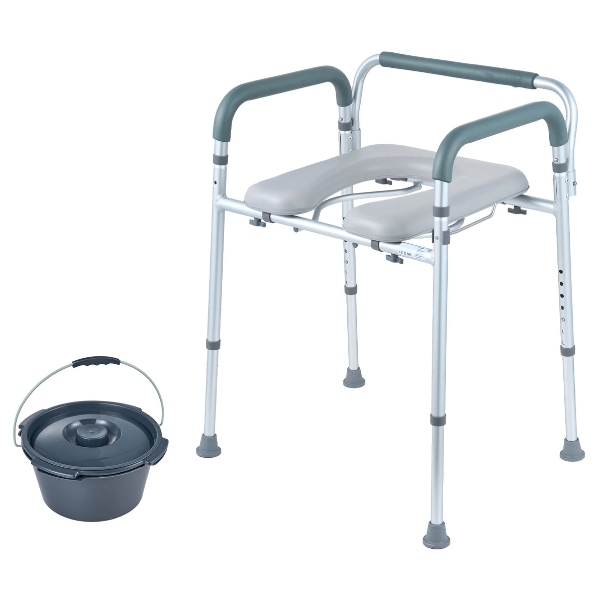 Commode Chair with Padded Seat and Arms, Adjustable Height, Removable Bucket - Spy-shop.com