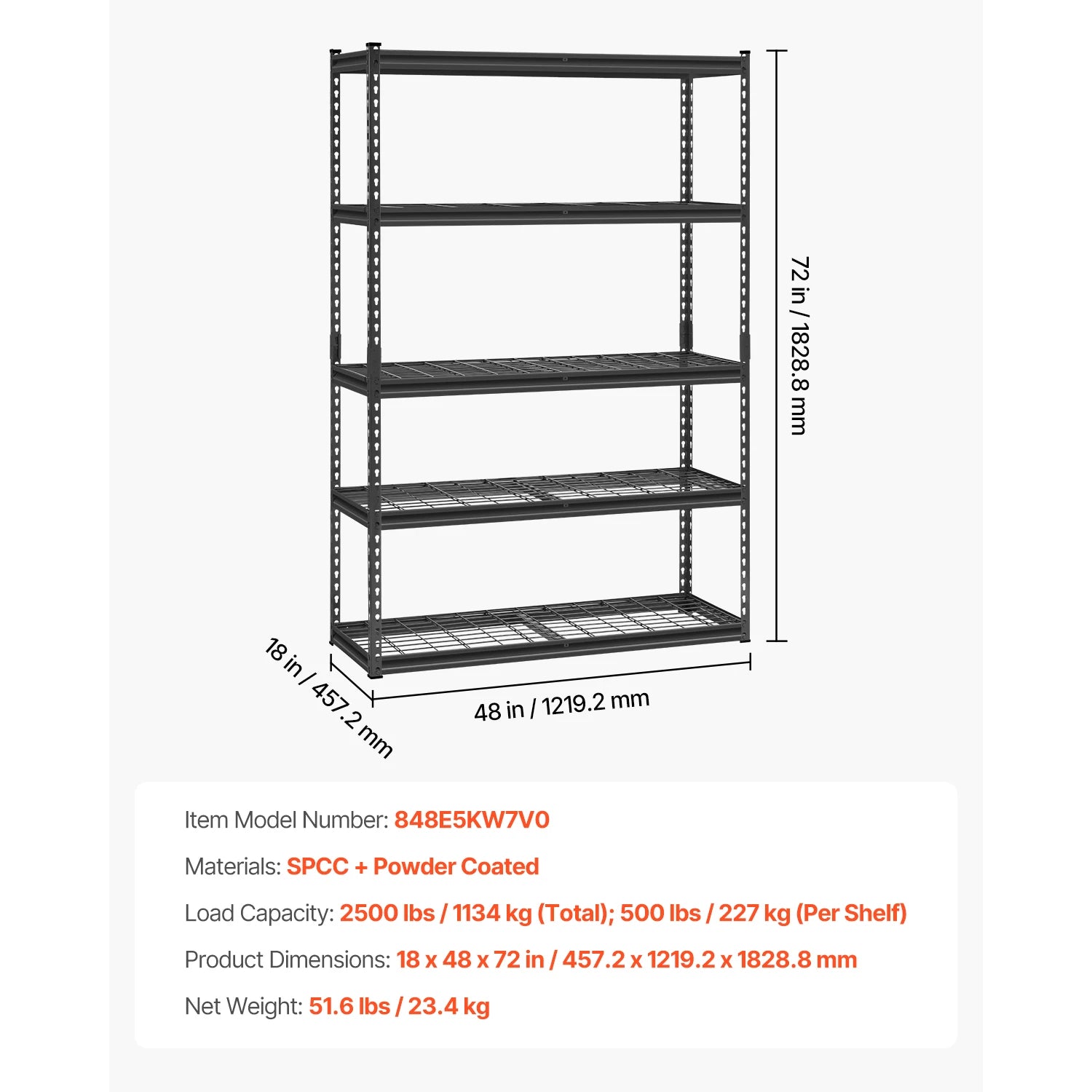 5-Tier Adjustable Metal Garage Shelving Unit 48" Wide Heavy Duty