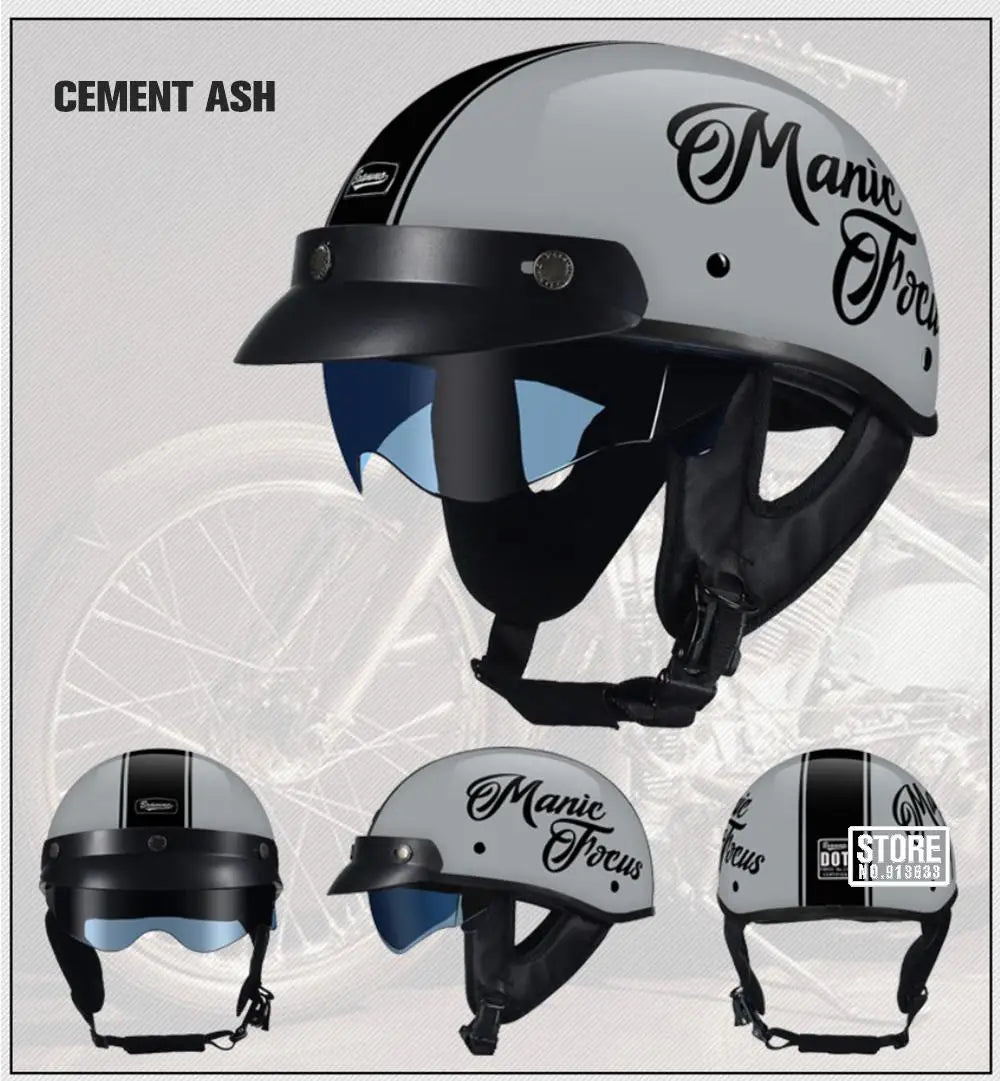 Retro Motorcycle Helmet DOT Certification Moto Helmet Men Women Half Helmet HD Lens Casco Four Seasons Riding Scooter Capacetes 