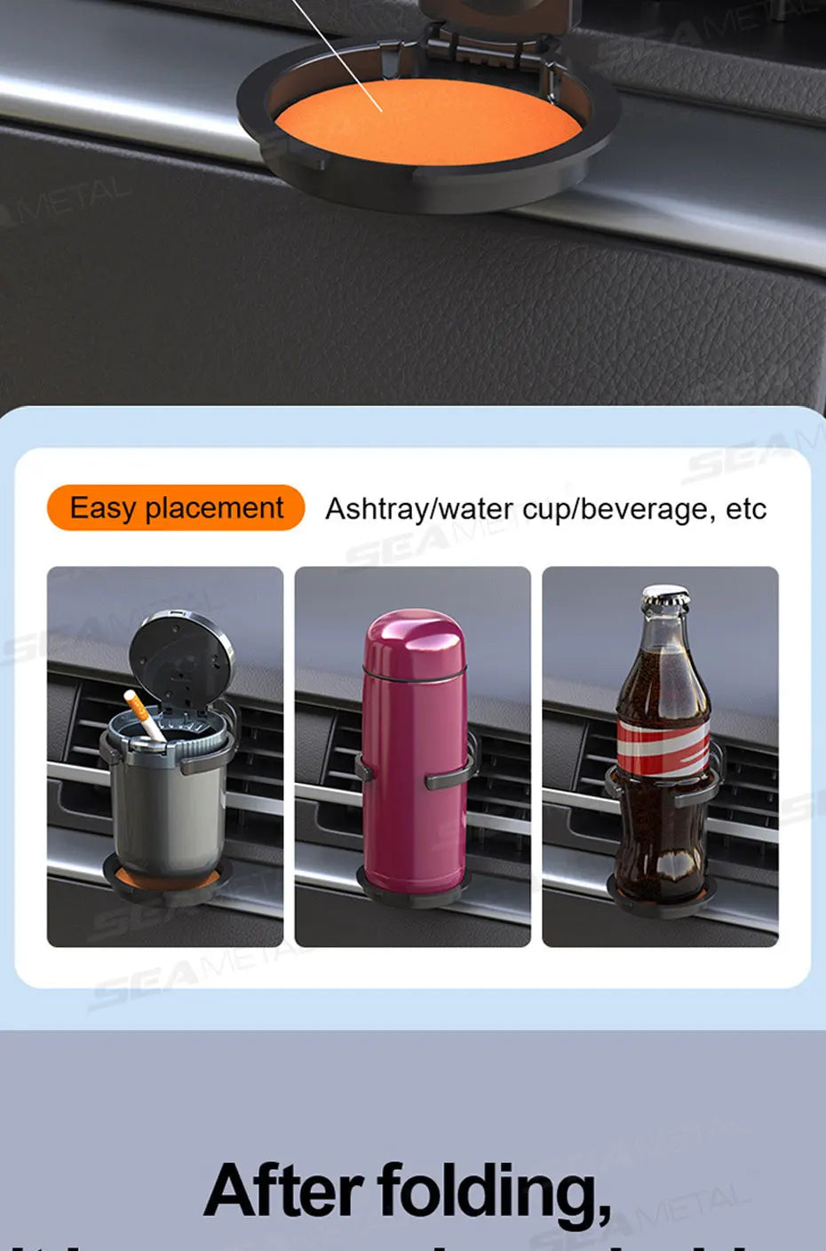 SEAMETAL 2 in 1 Car Phone Holder with Foldable Cup Holder 360-Degree Rotation Air Vent Magnetic Phone Mount Stable Drink Holder