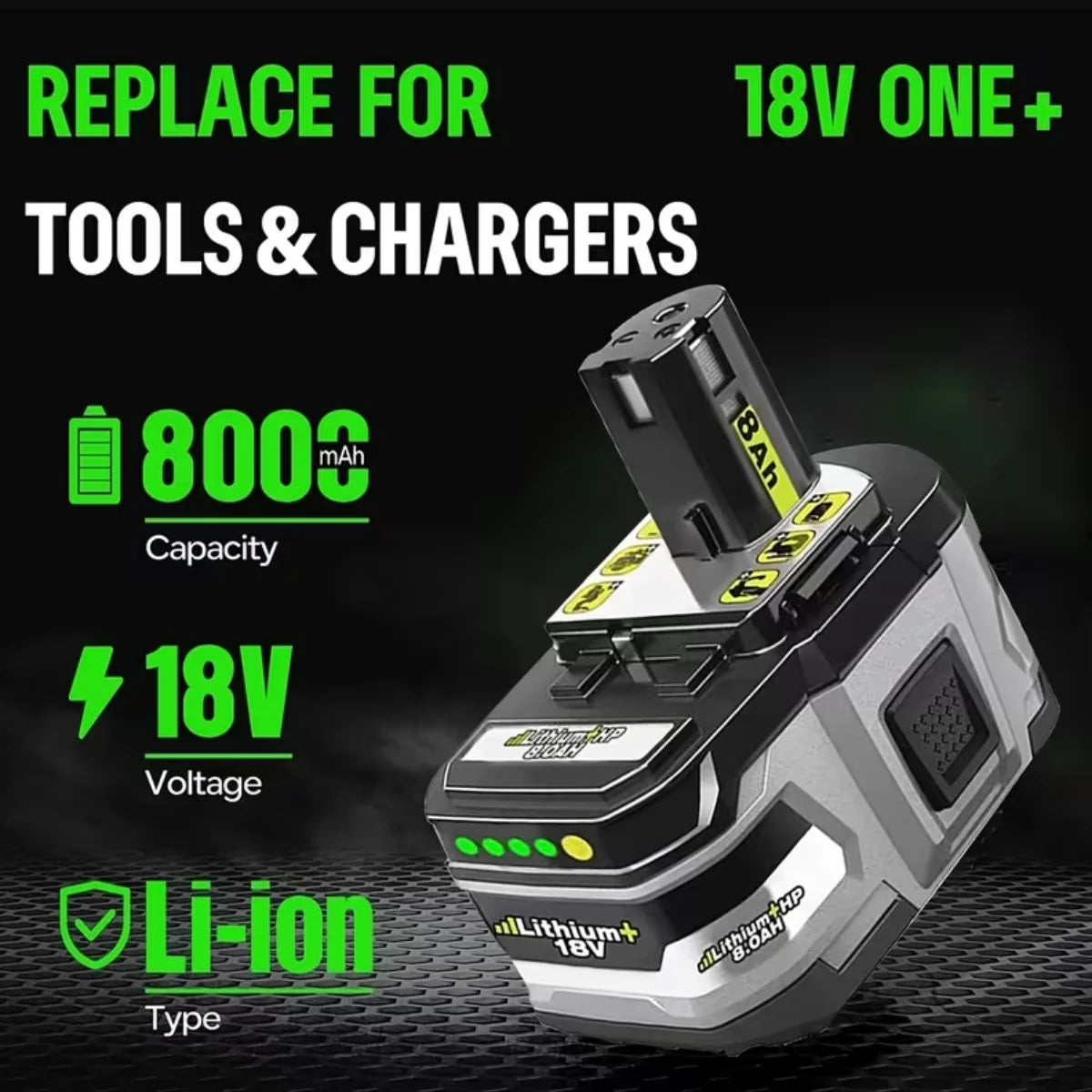 8.0Ah 18V Li-Ion Battery Replacement with Indicator
