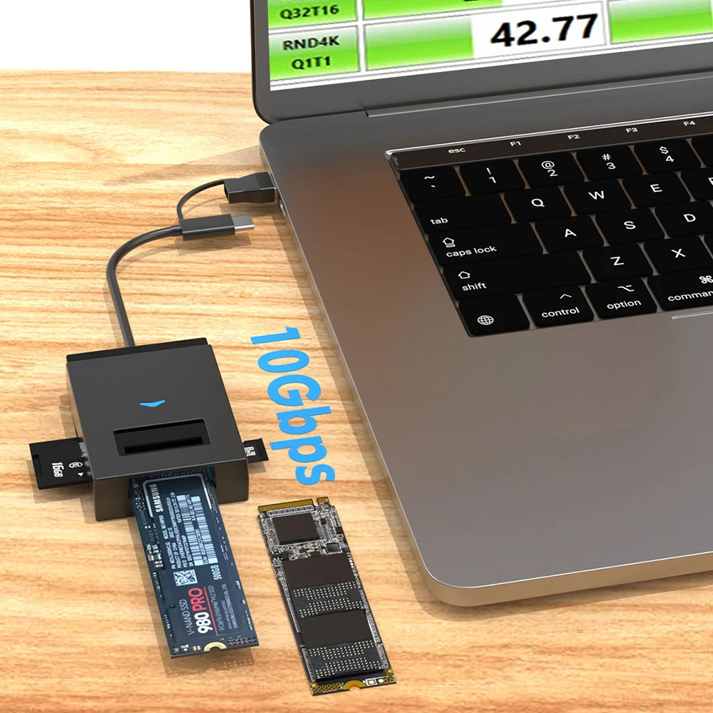 M.2 SSD USB-kabinett med SD/TF-leser