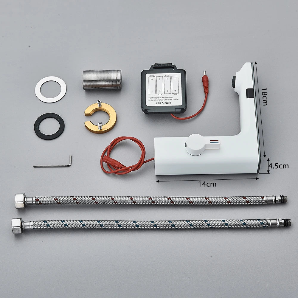 White Smart Sensor Basin Faucet Screen Digital Display Hot Cold Water Mixer Tap Touchless Vanity Sink Faucet For Bathroom 