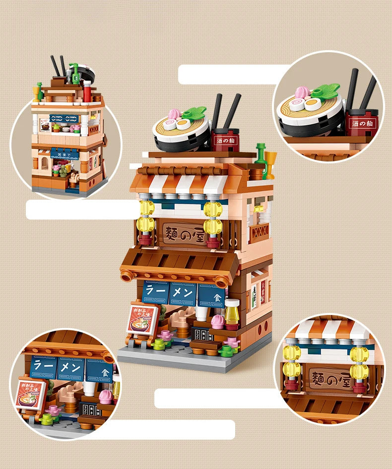 LOZ Mini Street View Series Japanese matcha shop Ramen Canteen Kimono shop Building house model Children's building blocks toys