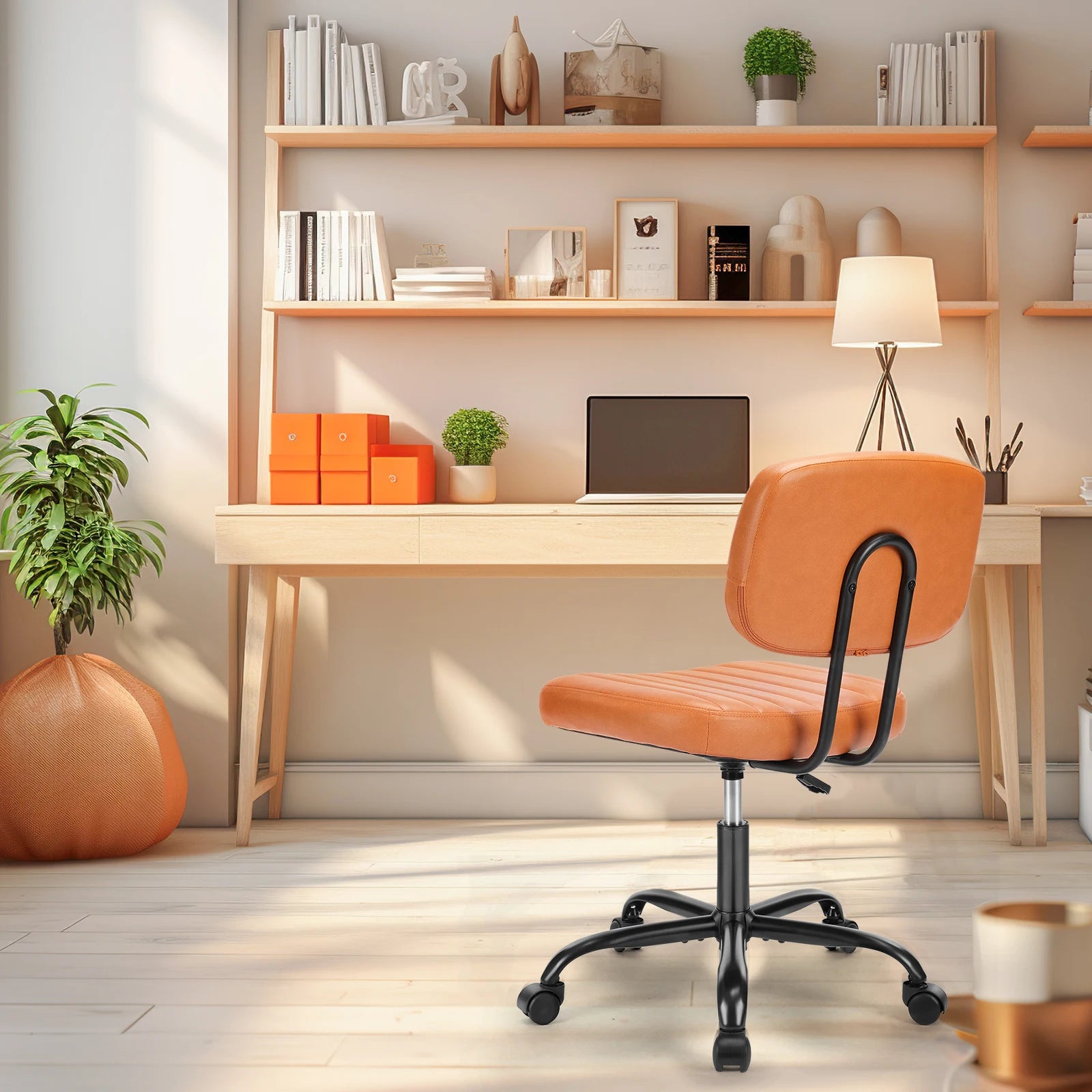 Armless Office Desk Chair with Lumbar Support & Swivel Wheels