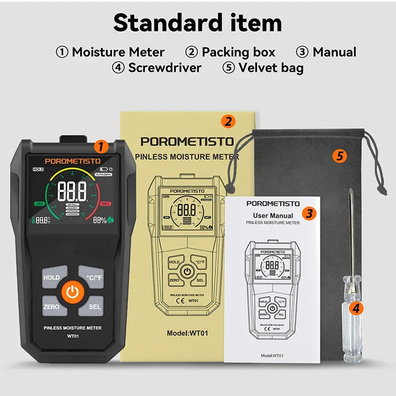 WT01 Pinless Moisture Meter with Room Readings