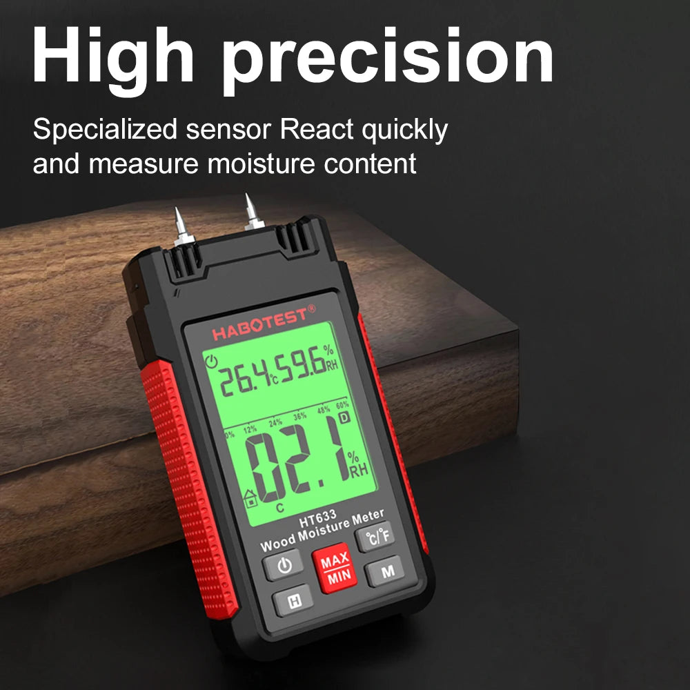 Wood Moisture Meter, Digital Humidity Meter with 3 Colours Backlit LCD,Moisture Meter Detector for Walls,Logs,Firewood,Building