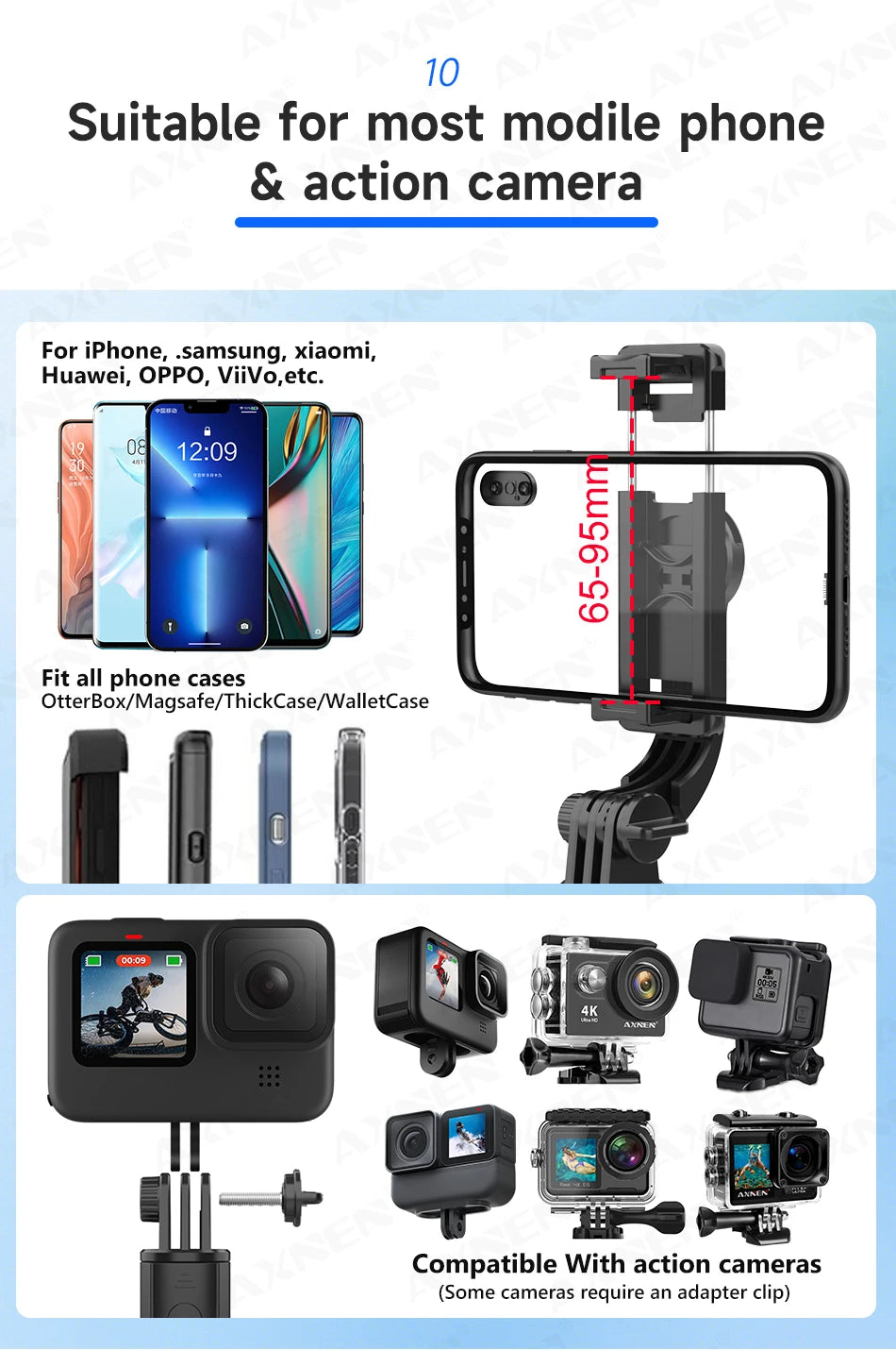 Selfie Stick Tripod with Detachable Bluetooth Remote, 360° Rotation,Extendable Pole, Fill Light Option, for iPhone Android Phone