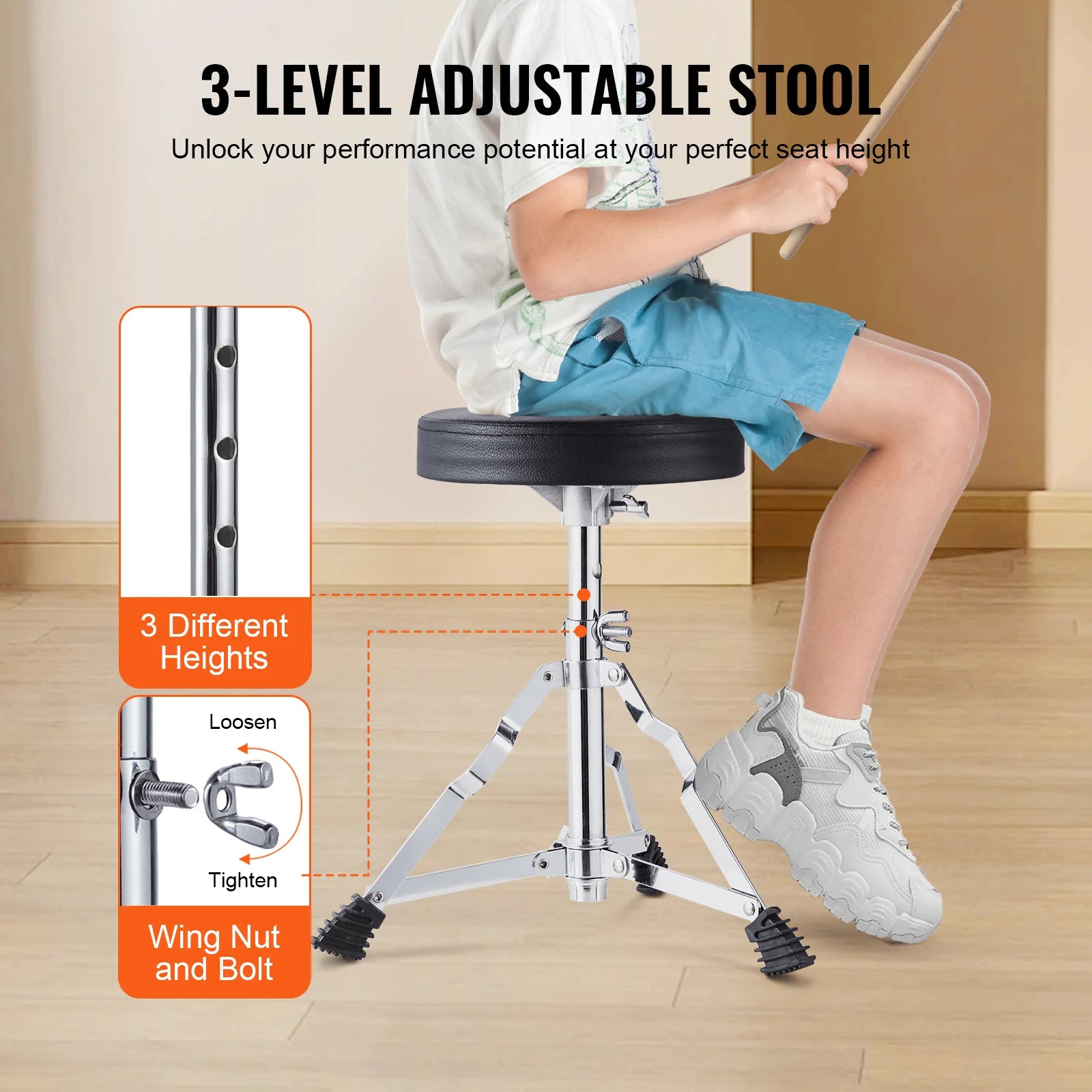 Kids 3-Piece Drum Set with 14" Bass, Adjustable Throne & Cymbal