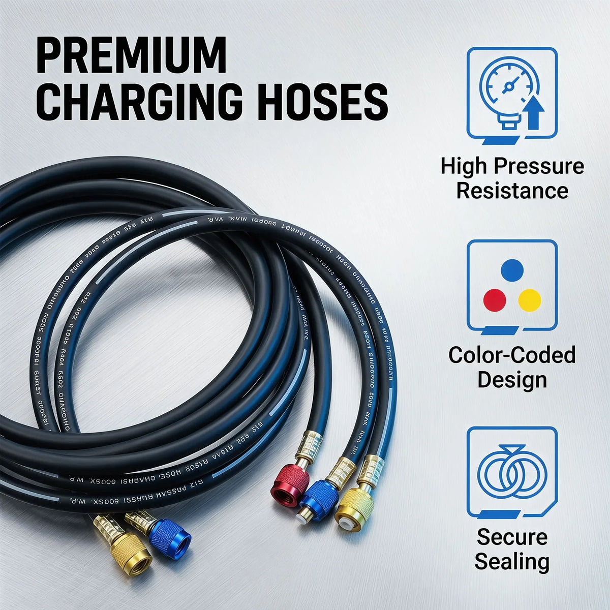 3 pièces Flexible de recharge R134a pour réfrigération AC, pression de travail 600-3000 PSI, compatible HVAC, manomètre de manifold et réfrigérant